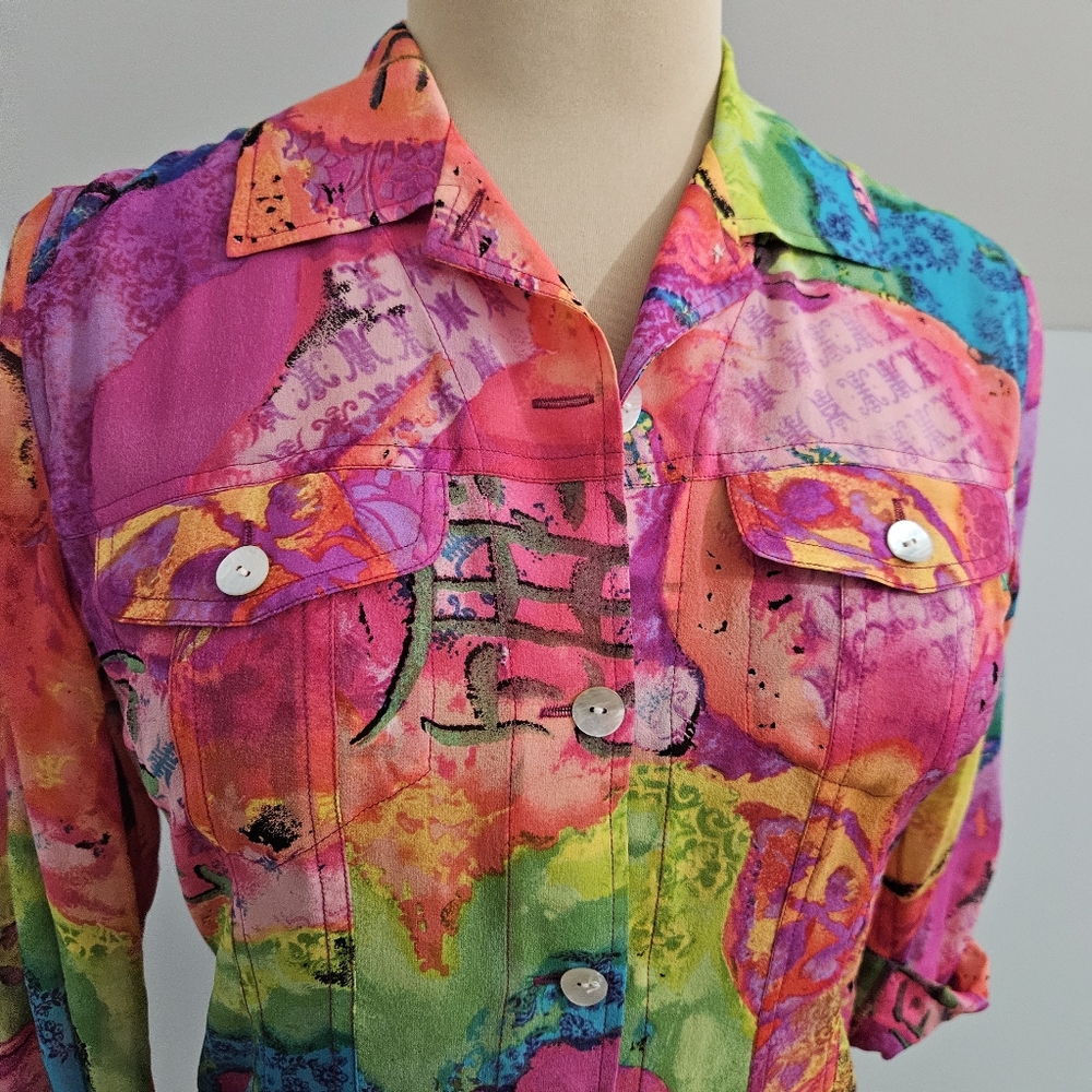 Chico’s Bright Silj Multicolor Button Front Blous… - image 5